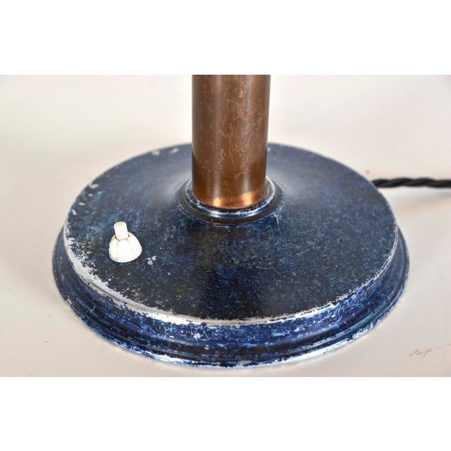 Industrial Blue Mushroom Desk Light in Aluminium and Copper, Germany, 1950s For Sale - Image 13 of 16