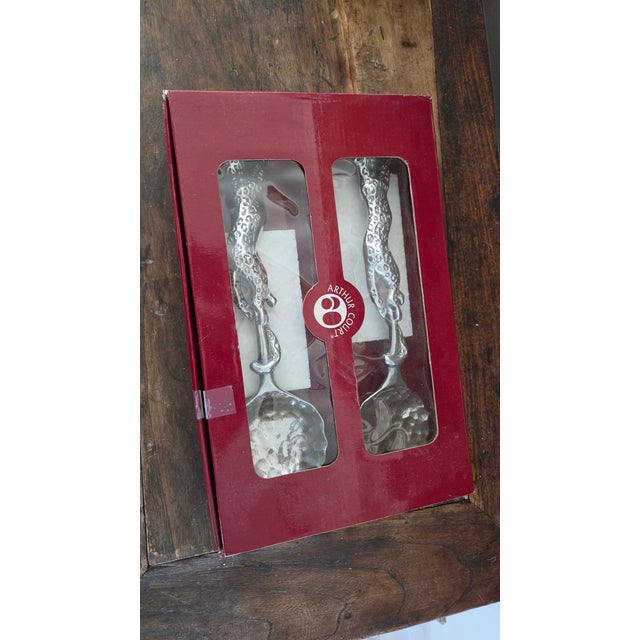 Arthur Court Jaguar Hammered 2 Aluminum Salad Servers with New in Box For Sale - Image 13 of 14