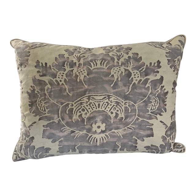 Luxe Italian Fortuny Vivaldi in Elkhound Monotones With Mohair Velvet Backing Pillow For Sale