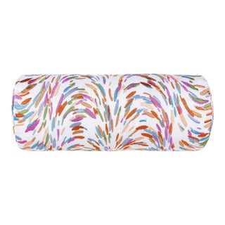 The House Of Scalamandré Fountain Embroidery Bolster Pillow In Peach For Sale