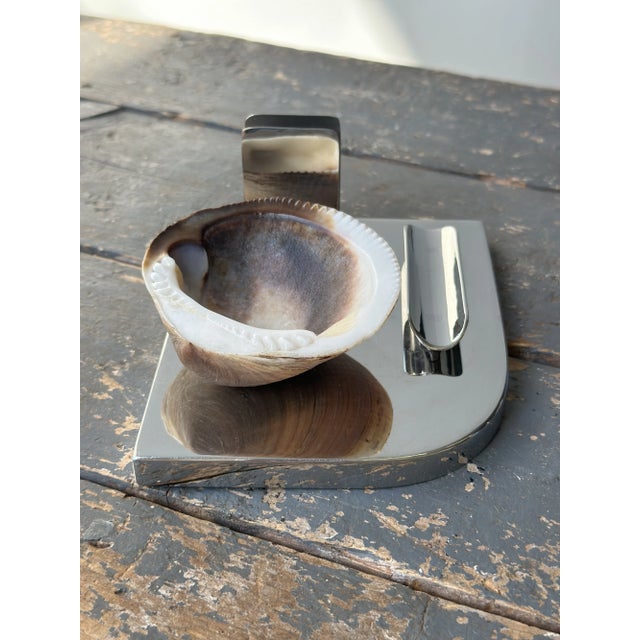 Rare Vintage Art Deco Mounted Natural Clam Shell + Chrome Cigar Tray, Circa 1930s For Sale - Image 12 of 16