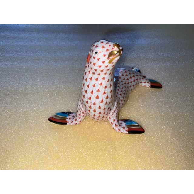 Herend Rust Fishnet Seal 15366. Measuring 6 7/8” long by 41/8” high