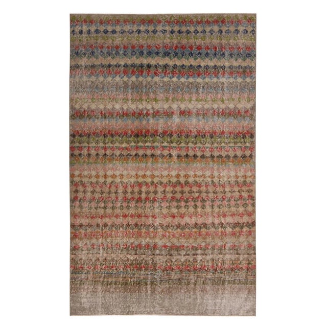 Textile Vintage Mid-Century Brown and Green Geometric Wool Rug- 4′3″ × 7′ For Sale - Image 7 of 7