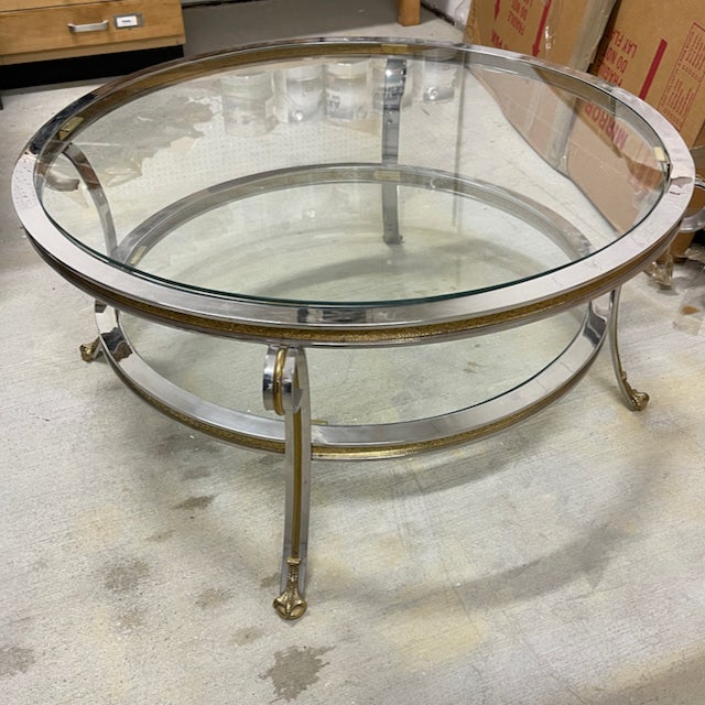 Hollywood Regency Vintage Glass Top Chrome Gueridon Coffee Table With Claw and Ball Feet For Sale - Image 3 of 12