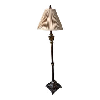1980s Hollywood Regency Berman Gilded Floor Lamp With Amber Mosaic Glass Urn For Sale
