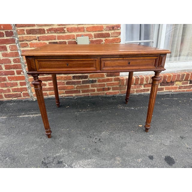 Antique Victorian Style Tooled Leather Writting Table Desk For Sale - Image 14 of 17