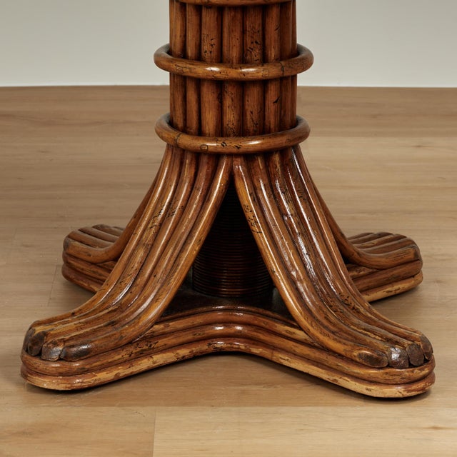 Wood Vintage Bamboo and Grasscloth Dining or Center Table For Sale - Image 7 of 10