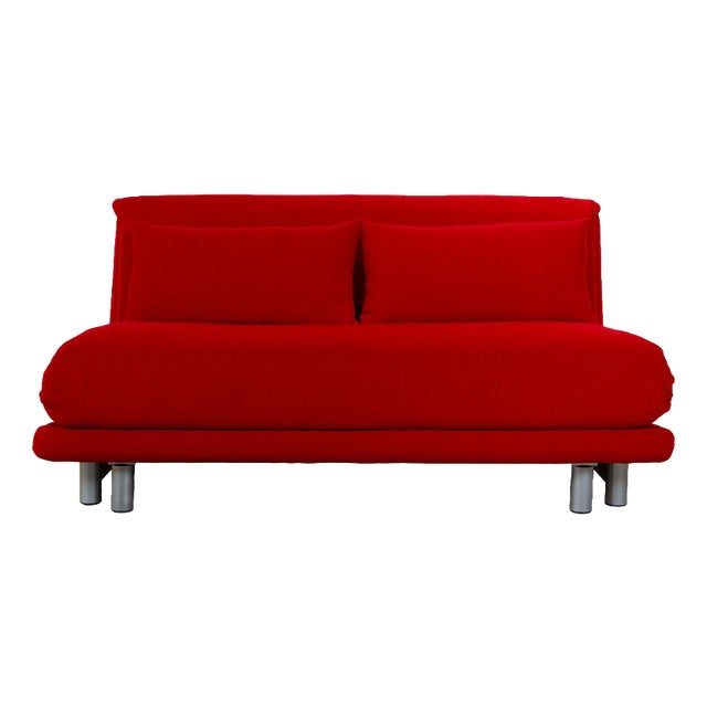 Three-Seater Red Fabric Silver Frame with Manual Sleeper Function Multy Sofa Bed from Ligne Roset For Sale