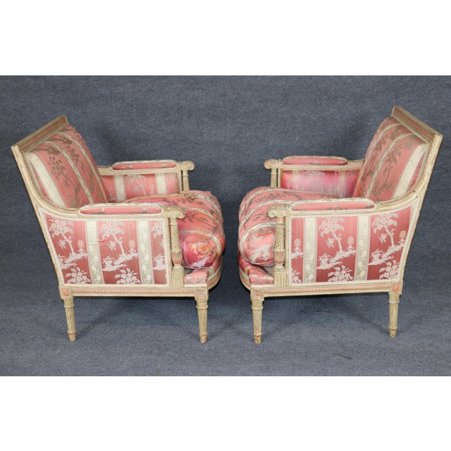 1920s Exceptional Pair French Louis XVI Style Maison Jansen Attributed Bergere Chairs For Sale - Image 5 of 14