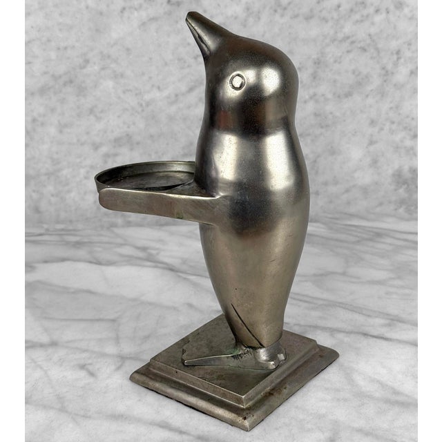 1980s Vintage Art Deco Pewter Penguin Butler Catchall Serving Dish For Sale - Image 5 of 10