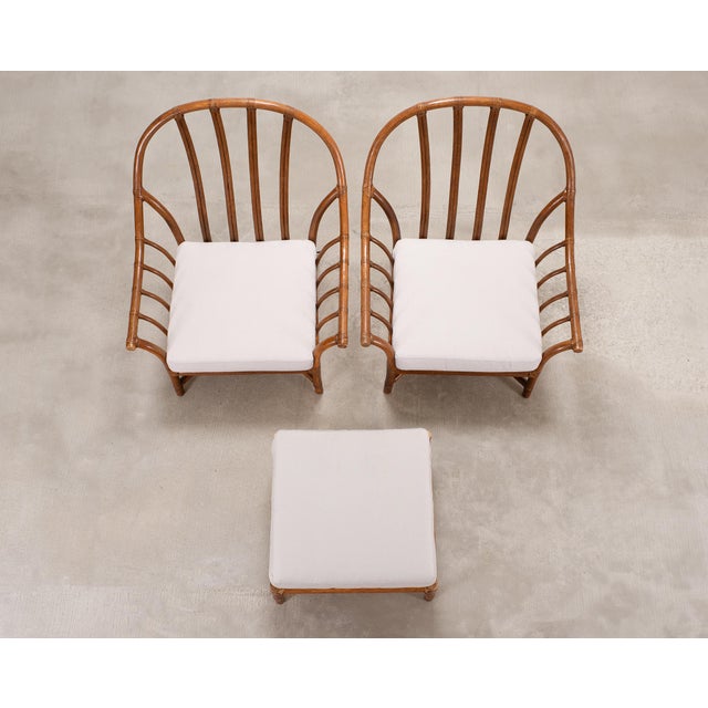 McGuire Pair of McGuire Organic Modern Rattan Lounge Chairs + Ottoman For Sale - Image 4 of 18