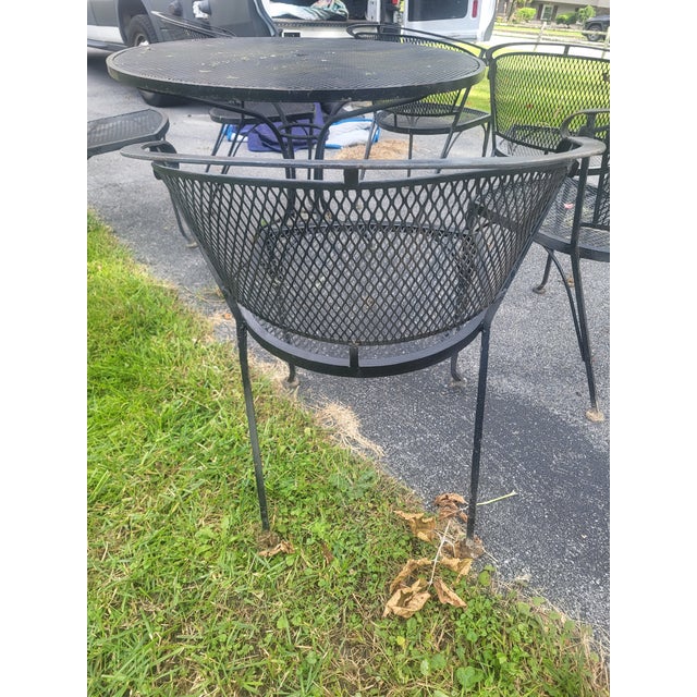 Wrought Iron Set Salterini Mid Century Style Six Chairs and Table Mid 20th Century.. wrapped , arms table 42 Diameter