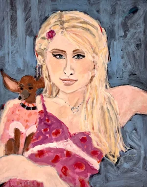 "Paris Hilton" Contemporary Original Expressionist Acrylic Pop Culture Portrait Painting by Sandy Welch