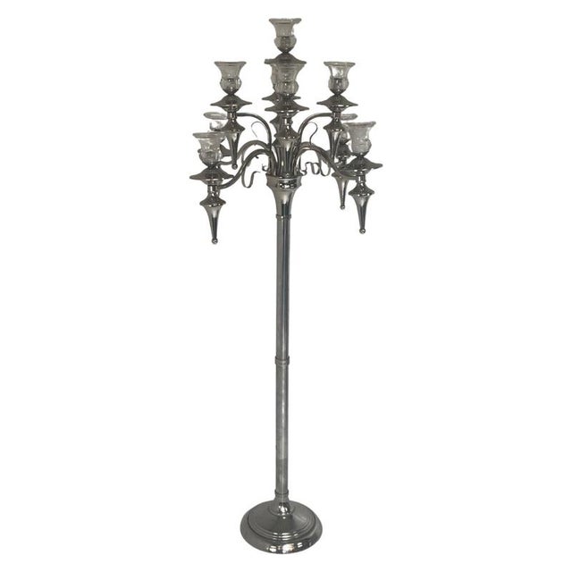 Silver Extra Large 9-Light Floor Lamp with Chromed Metal and Glass Tops For Sale - Image 8 of 9