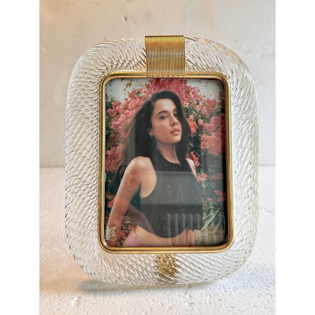 Mid-Century Modern Transparent “Torchon” Murano Glass Picture Frame and Unaquered Brass For Sale - Image 9 of 9