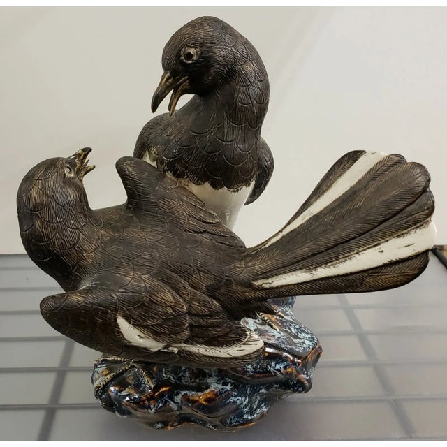 Vintage 1970's Chinese Shiwan Porcelain Magpie Birds on Rock Figurine For Sale In New Orleans - Image 6 of 6