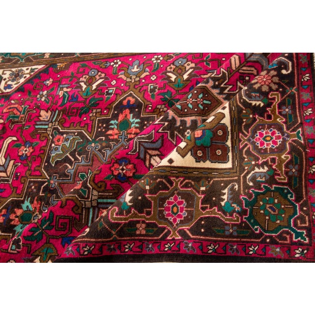 Textile 1940s Vintage Persian Heriz Handmade Pink Flroral Wool Rug For Sale - Image 7 of 12