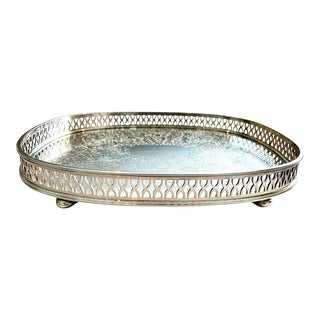 Circa 1960's Vintage English Footed Silverplate Gallery Tray For Sale
