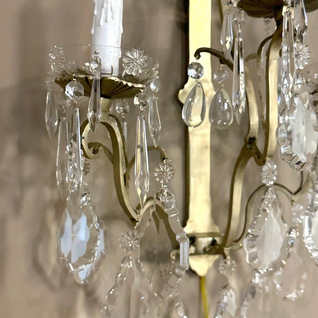 Pair of Timeless Solid Brass & Cut Crystal Wall Sconces For Sale - Image 12 of 18
