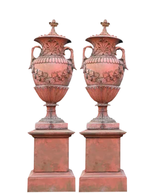 Large English Terracotta Garden Urns, Set of 2