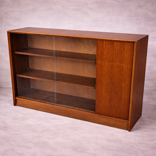 Mid-Century Teak Sliding Door Bookcase with Glass Front by Herbert Gibbs, 1970s For Sale - Image 11 of 11