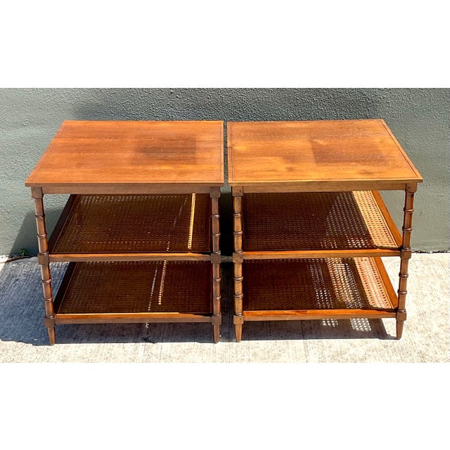 Vintage Wood and Cane Tiered Side Tables For Sale - Image 12 of 12