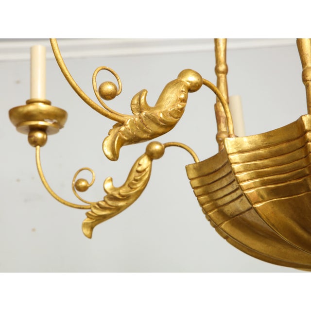 Wood Bespoke Giltwood Hand-Carved Chandelier in the Neoclassic Manner For Sale - Image 7 of 11