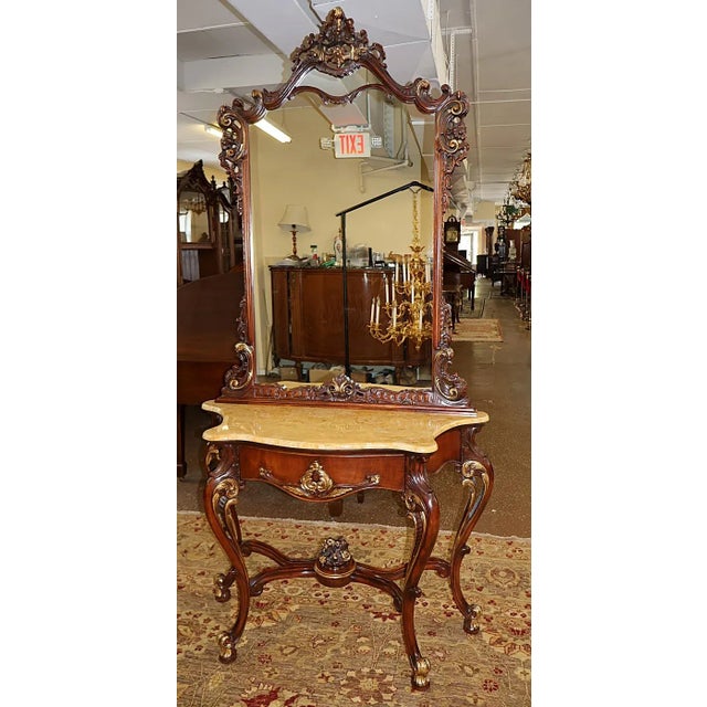 1980s 1980s Mahogany Louis XV French Style Marble Top Console With Mirror For Sale - Image 5 of 10