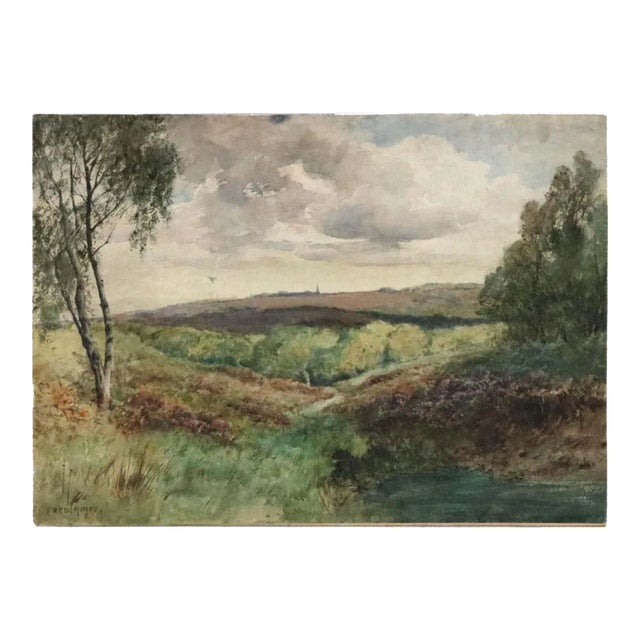 Vintage Landscape Watercolor on Artist Panel of Hillside by Fred Hines, 20th C For Sale