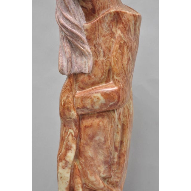 Vintage Seymour Shuren Modern Carved Pink Marble Tall Woman Figure Sculpture For Sale - Image 4 of 18