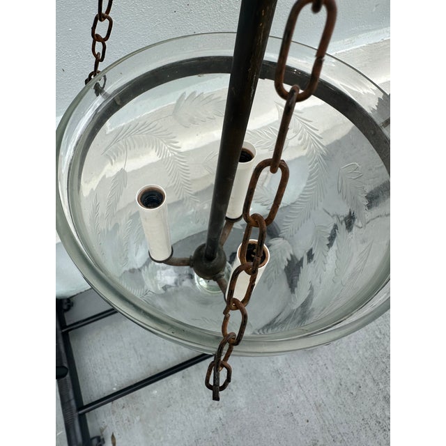 19th Century Anglo-Indian Style Etched Glass Bell Jar Hundi Lantern. For Sale In West Palm - Image 6 of 12