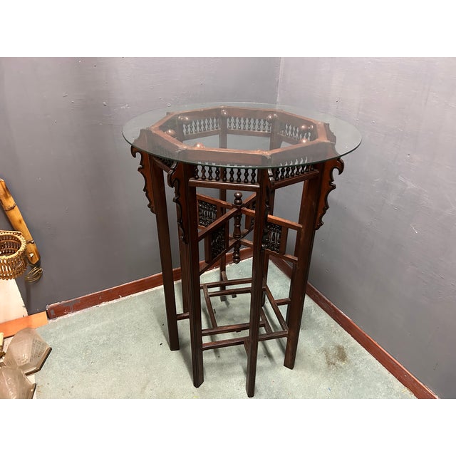 Brown Antique Octagonal Mahogany Side Table, Italy, 1950s For Sale - Image 8 of 11