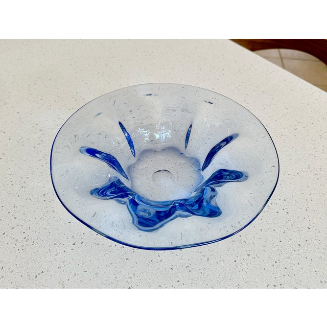 Blue 1950s Biomorphic Murano Blue & Clear Centerpiece Bowl For Sale - Image 8 of 12