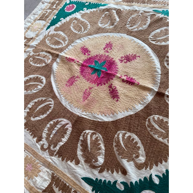 Hand-Embroidered Vintage Suzani from Asian, circa late 1960s. Dimension; 56'' x 57'' inches / 142 x 146 cm / 4'8'' x 4'9''...