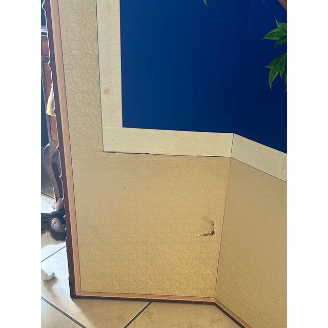 Chinese Vintage Korean/Chinese 8 Panel Silk Embroidered Floral & Peacock Room Divider For Sale - Image 3 of 12