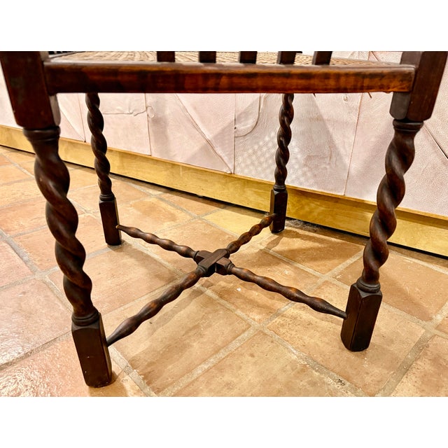 Brown Antique English Oak Corner Chair Featuring a Woven Cane Seat With Barley Twist Legs, Posts, & Stretchers For Sale - Image 8 of 12