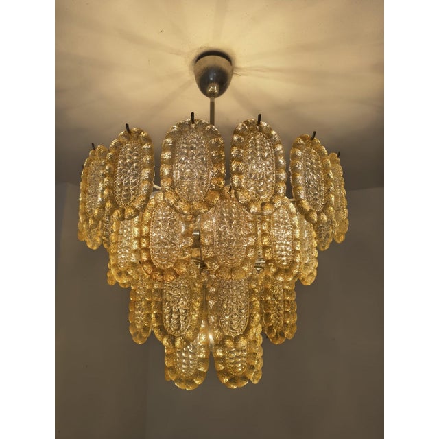 Metal Vintage Four-Tier Pressed Crystal Glass Chandelier, 1960s For Sale - Image 7 of 18