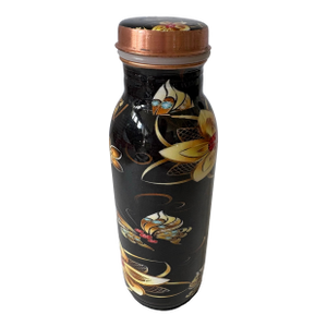 Mid 20th Century Asian Lacquer Tea Caddy With Copper Interior – Black Floral Storage Jar