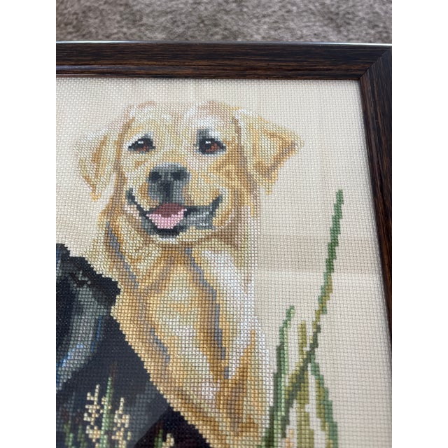 Textile Vintage Framed Labrador & Retriever Hunting Dog Needlepoint For Sale - Image 7 of 9