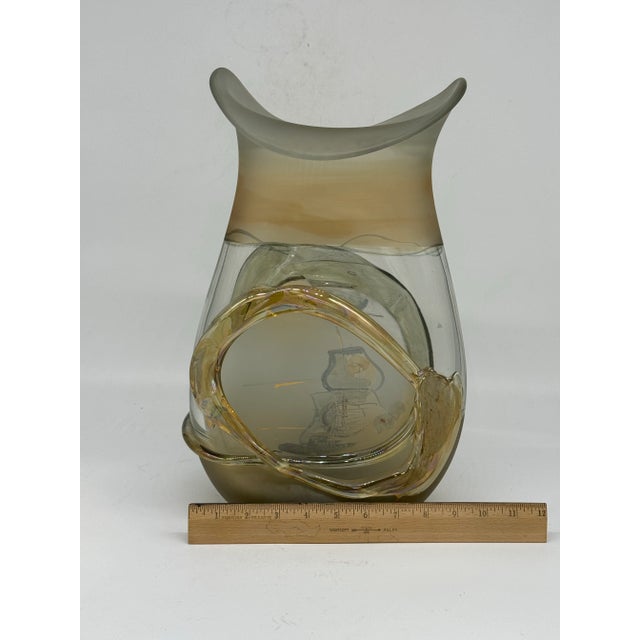 Contemporary Mid Century Mordern Jon Studio Art Hand Blown Glass Vase - Etch Signed by Artist "Jon Art" For Sale - Image 3 of 12