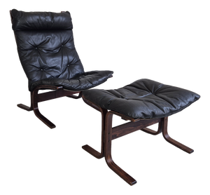 Set of Mid-Century Black Leather Siesta Chair and Ottoman by Ingmar Relling for Westnofa, 1960s