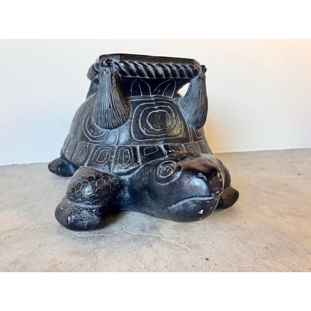Hollywood Regency Hollywood Regency Pottery Turtle Indoor Plant Stand For Sale - Image 3 of 12