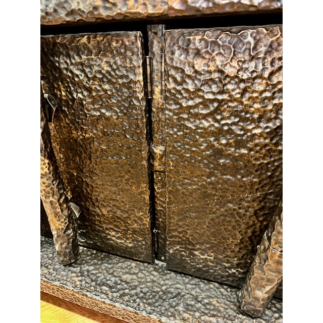 Early 20th Century Brutalist Hand Hammered Metal Clad Credenza For Sale - Image 17 of 18
