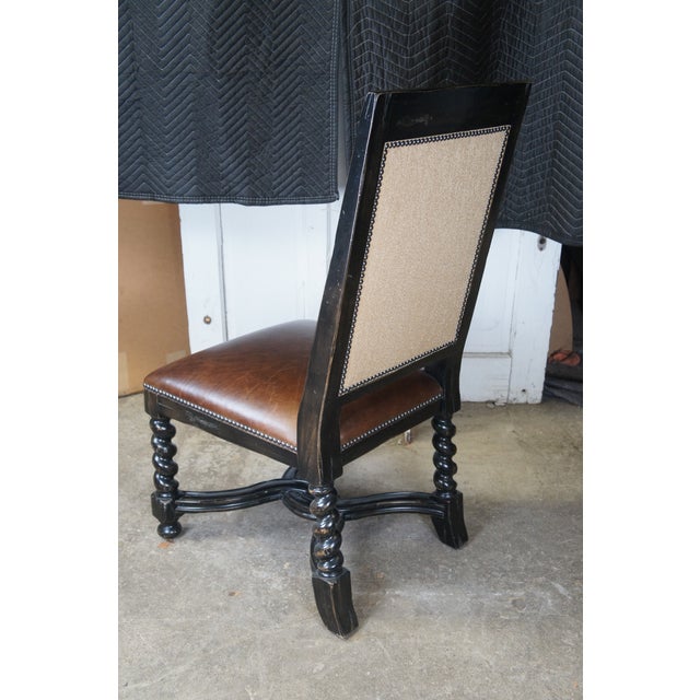 Late 20th Century 10 Lorts Renaissance Revival Style Barley Twist Leather & Fabric Dining Chairs For Sale - Image 4 of 12