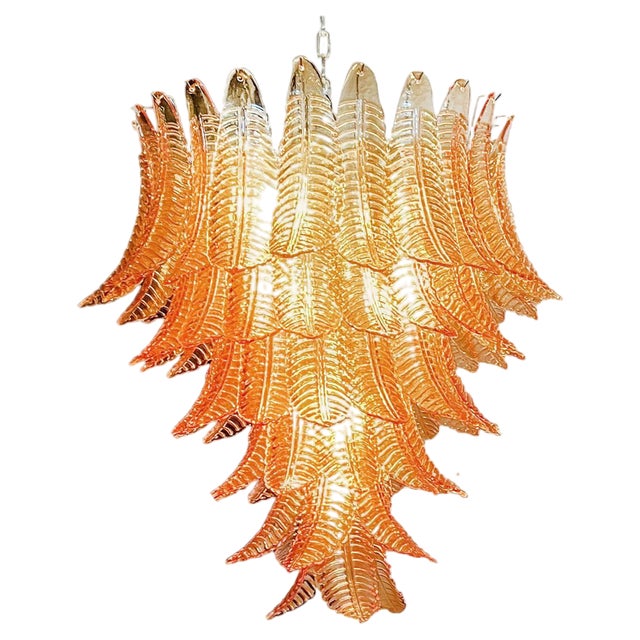 Italian Murano Felci Glass Chandelier with 75 Amber Glasses, 1990s For Sale