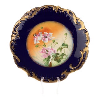 Antique French Art Nouveau Cobalt Porcelain and Ceramic Plate from Limoges For Sale