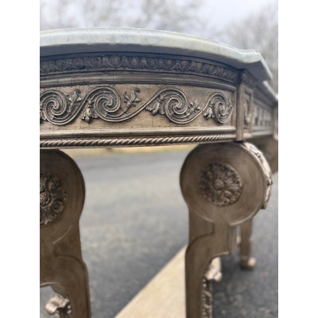 2000 - 2009 Amy Howard Silver Leaf Carved Neoclassical Marble Top Console Table For Sale - Image 5 of 12
