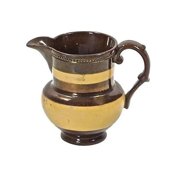 Vintage; 1910-1950, Ceramic creamer with multicolor striped decoration. Condition: Very Good; minor chip on top edge. No...