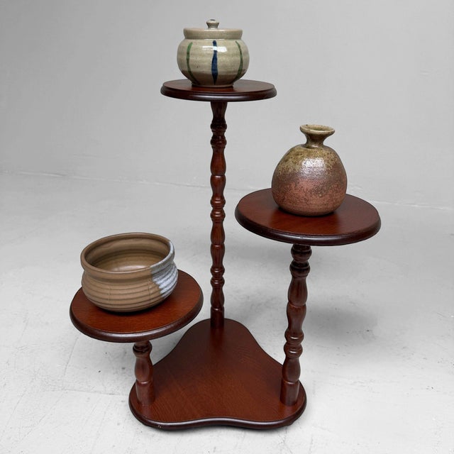 Japanese Three-Tier Hana-Dai Plant and Ceramic Stand, 1960 For Sale - Image 6 of 13