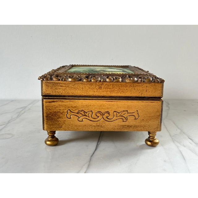 Vintage Gilded Wood Jewelry Music Box For Sale - Image 9 of 12